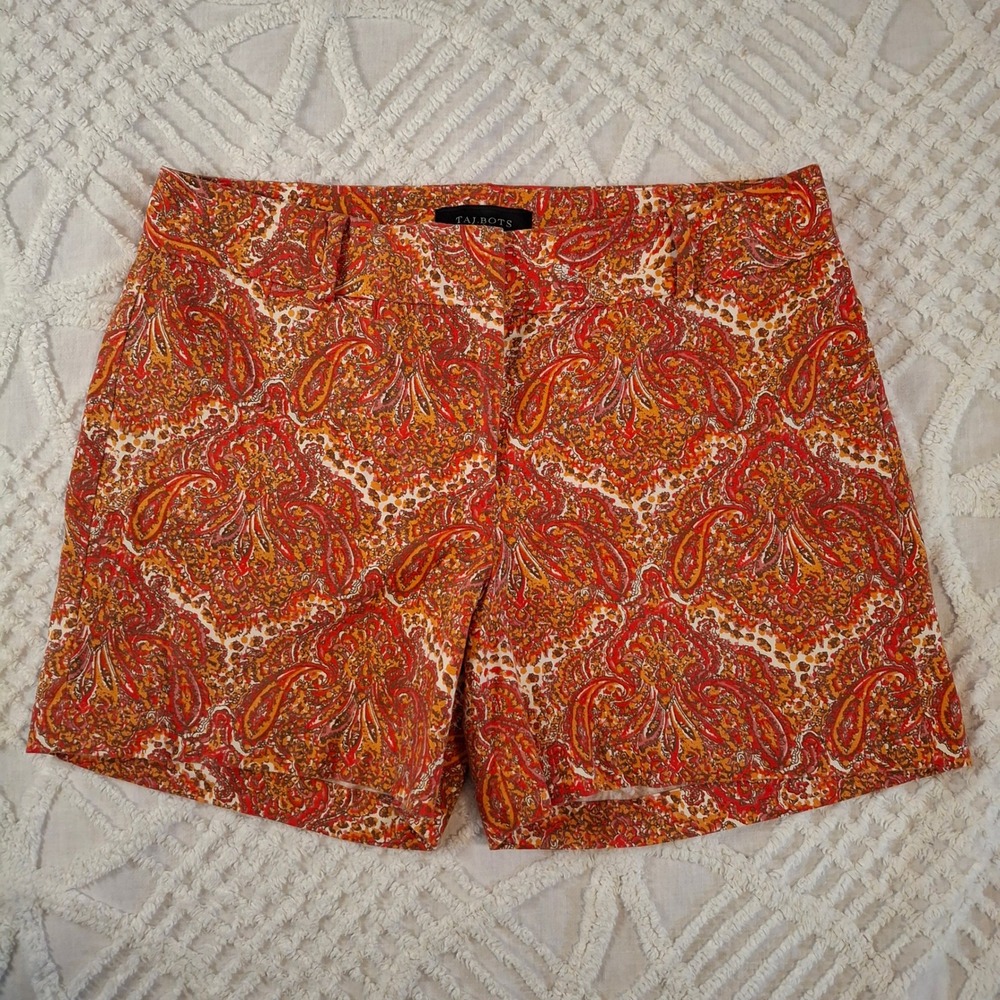 Talbots Women Size 6 Paisley Print Shorts Red Orange‎ Yellow Mid Rise